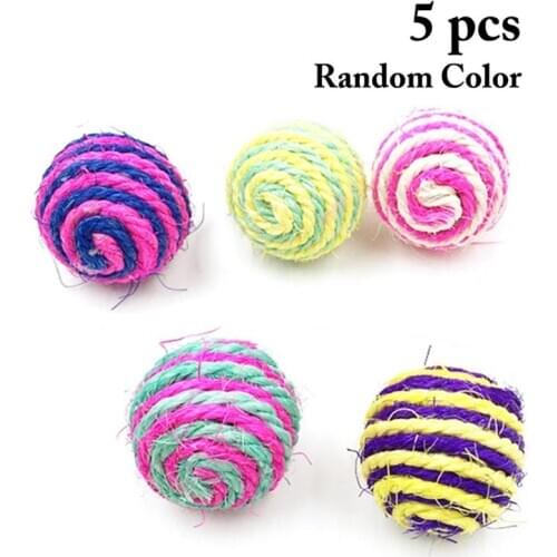 Dorakitten 5Pcs/Set Sisal Cat Ball Toys Bite Resistant Cat Scratcher Toy Kitten Ball Toy Pet Supplies Random Color Cat Favors