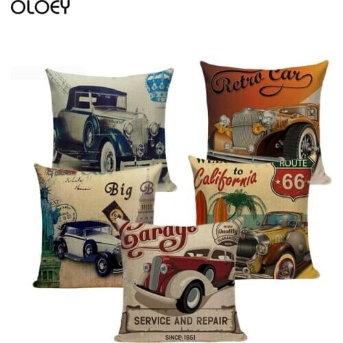 European Vintage Retro Car Cushion Cover Travel English Alphabet Cushion Cover Home Bedroom Hotel Car Decoration Cushion Cover