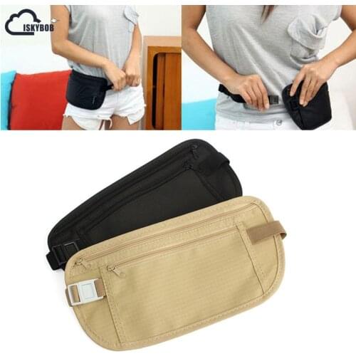 ISKYBOB Cloth Travel Pouch Hidden Wallet Passport Money Waist Belt Bag Slim Secret Security Useful Travel Bag
