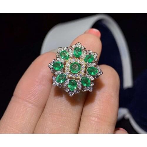 CoLife Jewelry 925 Silver Emerald Ring for Party 9 Pieces Natural Emerald Silver Ring Brithday Gift for Woman