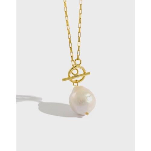 Lo Paulina Baroque Pearl S925 Sterling Silver Pendant Necklace Gold OT Claps For Women New Year Christmas Gifts 3pcs/lot