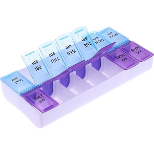 14 Grids Weekly Pill Case 7 Days Medicine Box Tablet Dispenser Organizer Splitters Plastic Storage Box Nail Showing Shelf