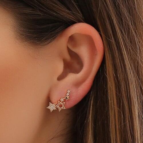 Korean new fashion jewelry exquisite zircon five-pointed star earrings elegant sweet student womens earrings