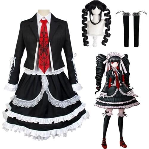 Anime Danganronpa Cosplay Celestia Ludenberg Cosplay Costume 7pcs Set Wig Woman Lolita Uniform Dangan Halloween Party Dress