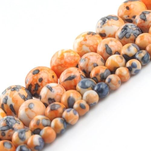 4/6/8/10/12mm Orange Natural Rain Flower Jaspers Stone Round Loose Beads For Jewelry Making DIY Charms Bracelet Accessories 15