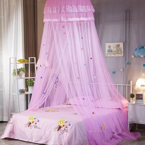 Summer Children Kid Bedding Mosquito Net Elegant Tulle Green Yellow White Pink Round Dome Mosquito Net For Twin Queen King Bed