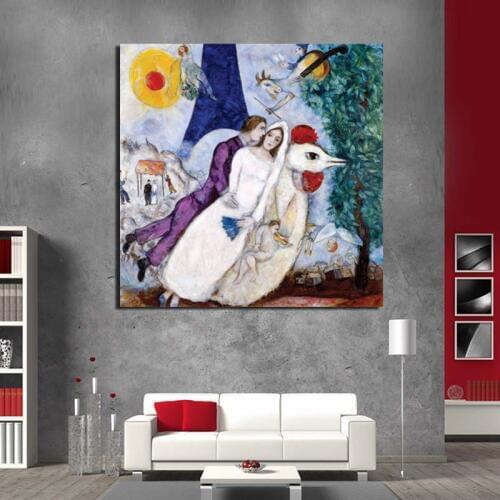 Marc Chagall The Grooms Of The Tower Canvas Painting Print Living Room Home Decor Modern Wall Art Oil Painting Poster Wallpaper