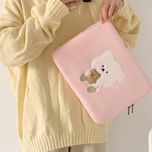 Cute Bear 11 13 Inch Tablet Case Cartoon Sleeve Case Laptop Bag Student Pink Ipad Liner Bag Protective Cover Girls Storage Bag