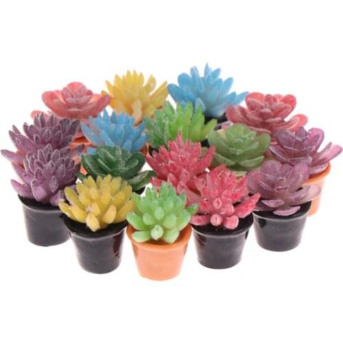5PCS 1:12 Dollhouse Miniature Green Flower Plant Potted Plants Succulent Plants Home Decor