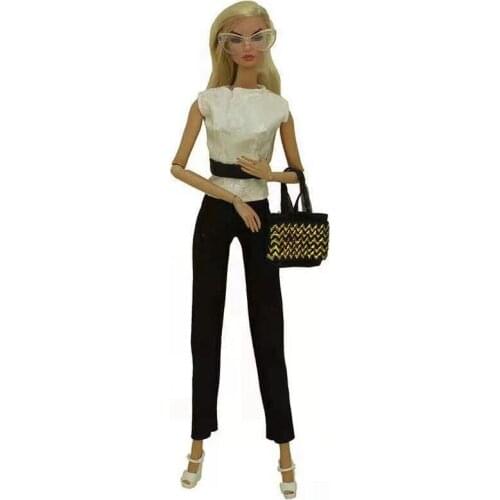 Fashion White Shirt Pants 11.5" Doll Outfits For Barbie Clothes Top Trousers Shoes Bag Glasses 1/6 BJD Dolls Accessories DIY Toy