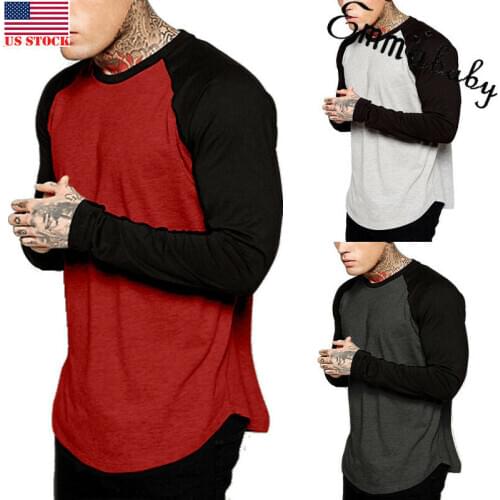 Men Baseball Long Sleeve Crew Fashion Sports Team Jersey Raglan Tops Autumn Spring Patchwork Tops
