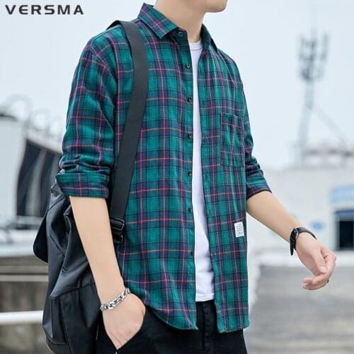 VERSMA 2017 New Plaid Shirt Men Slim Fit Cotton Dress Shirt Long Sleeve Brand-clothing Men Shirt Social Business Men Clothes