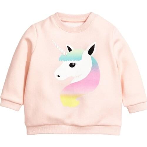 Toddler 2021 New Autumn Baby Girl Fall Clothes Causual Cotton Unicorn Print Sweatshirt Pink Sweater for Kids 2-7 Years