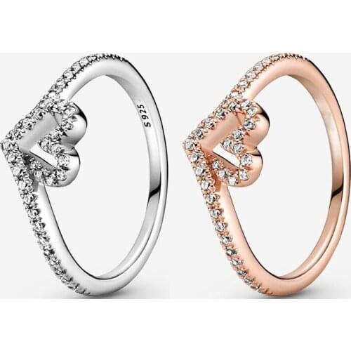 2021 New 925 Sterling Silver Shining Love Wishing Bone Pan Ring Suitable For Womens Gifts Wedding Diy Jewelry