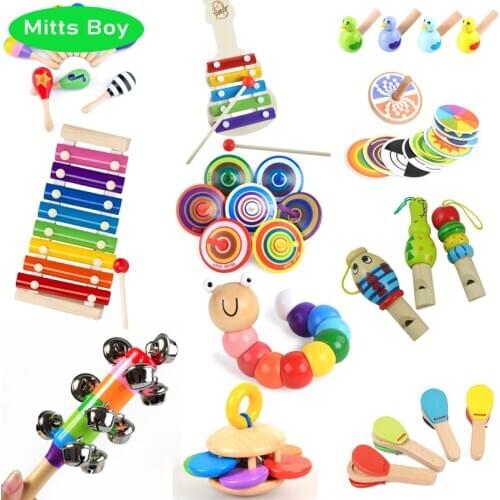 New Baby Educational Toy Wooden Toys Montessori 3D Music Puzzle Hand Bell Early Learning Counting Geometry Montessori Toy Gift
