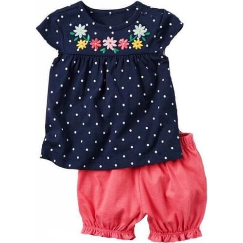 New Floral Baby Girls Clothes Suit Newborn Pajamas Sets Polka Dot Children T-Shirt Hot Shorts Summer Outfit 6 -24 Month Tops