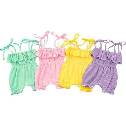 New Baby Romper Kids Solid Color Sleeveless Strappy Jumpsuit Playsuits for Summer