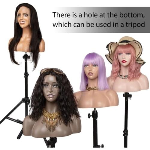 Nunify Maniquin Head With Shoulders Chest Eyelashes Ear Holes One Pari Free Earring Dark Brown Beige Mannequin Head Wig Tools