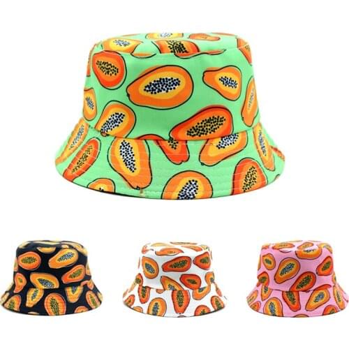 Creative Pawpaw Print Bucket Hat Colorful Cartoon Vegetable Panama Caps Wide Brim Women Female Fisherman Caps Cotton Sunhat NEW