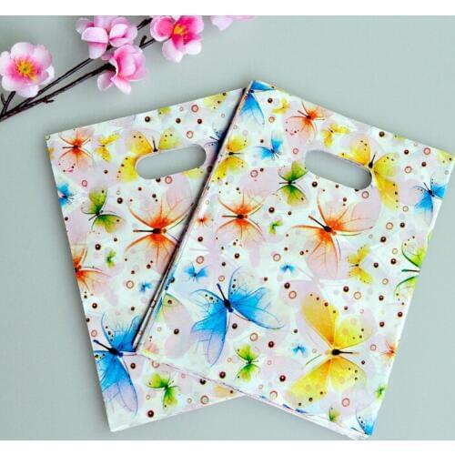 Plastic Gift Shopping Bags 100pcs/lot 15x20cm Butterfly Pattern Plastic Jewelry Shopping Pouches Bags