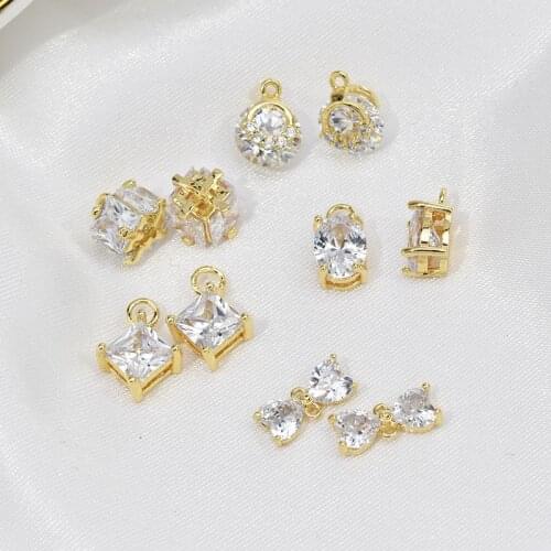 Copper Plated 18K Gold Zircon Pendant Fashion Charms 6pcs/lot For DIY Fashion Jewelry Making Finding Accessories
