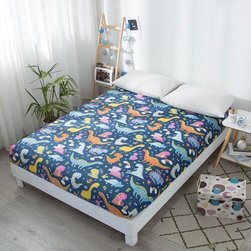 Bonenjoy Kids Bed Sheet Dinosaur Printed Fitted Sheet Queen Size Mattress Cover Protector Single Bed Sheet with Elastic