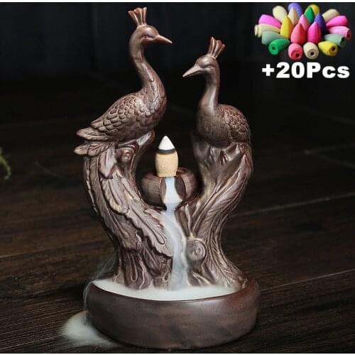 With 20Cones The Lucky Phoenix Lover Backflow Incense Cones Burner Creative Home Decor Incense Holder Censer