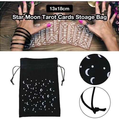 13x18CM Thick Velvet Tarot Storage Bag Star Moon Pattern Protective Card Board Game Embroidery Drawstring Bag