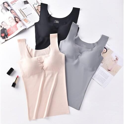 Ice Silk Tank Top Wireless Paded Lingerie Push Up Seamless Padded Vest Crop Tee Camisole Woman Lingerie Vest Bra Bralette