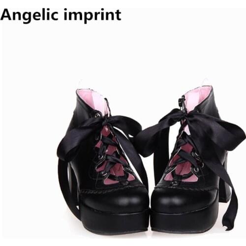 Angelic imprint woman mori girl lolita cosplay shoes lady high heels pumps women princess dress party shoes riband lacework 47