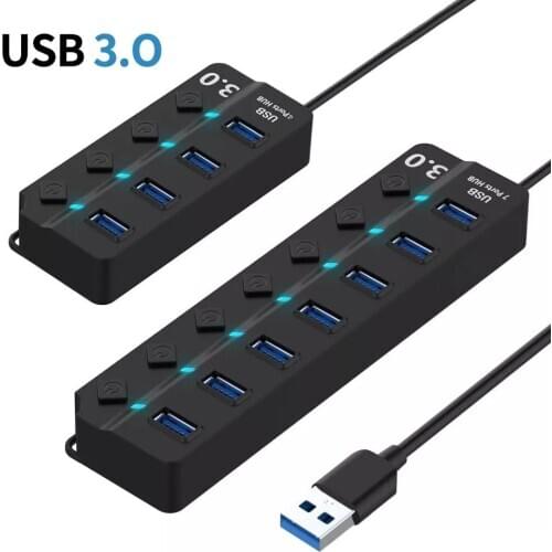 USB Hub 3.0 High Speed 4 / 7 Port USB 3.0 Hub Splitter On/Off Switch Multi Laptop PC HUB USB 3.0 Hub For PC Computer Accessories