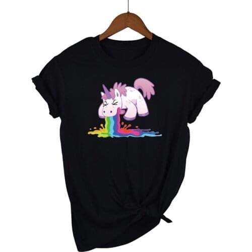 Female t shirt Tops Harajuku Unicorn Rainbow Pony T-Shirt Women Couples Loose Short Sleeve ulzzang t shirt Women Kawaii