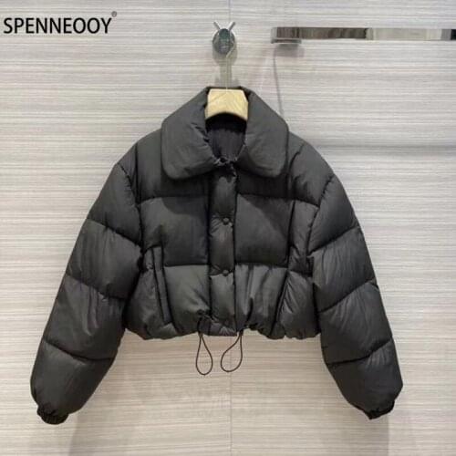 SPENNEOOY Designer Brand Winter High-End Black Short Down Jackets Coat Women Fashion Long Sleeve White Duck Down Outwear