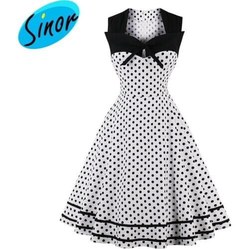 Oversized womens square neck Polka Dot retro dress 1601 party dress