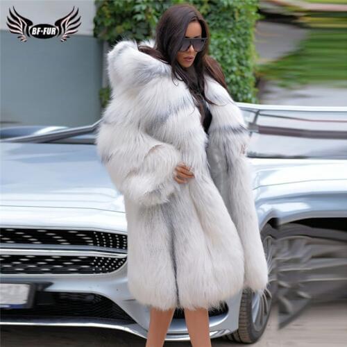 Winter Thick Warm Natural Real Fox Fur Coat With Big Hood 90 CM Long Wholeskin Womens Genuine Fox Fur Jacket Plus Size Coats