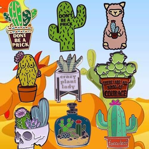 Cactus Succulent plant Badge Don't Be A Prick Enamel Pin Potted Skull Brooch Desert Plant Jewelry