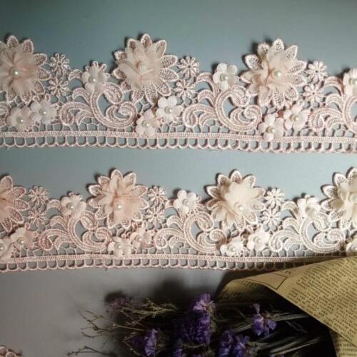 1 Yard Pink 9cm Pearl 3D Flower Tassel Lace Trim Ribbon Fabric Embroidered Applique Sewing Craft Wedding Dress Clothes New Hot