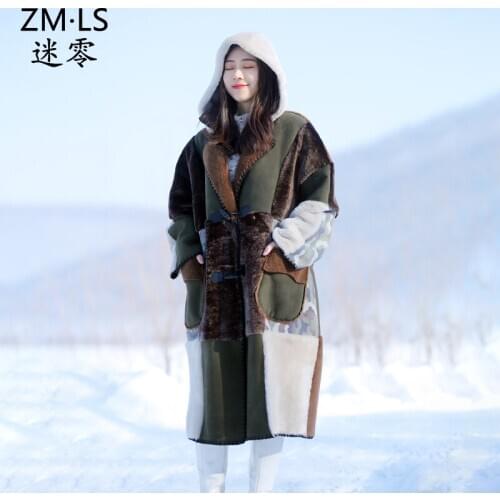 2021winter Italian sheepskin wool fur long splicing high end womens clothing