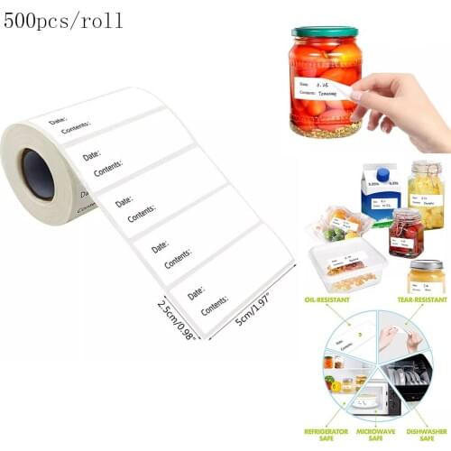 500pcs/roll Removable Freezer Labels, 1 x 2 Inch Food Storage Stickers, Refrigerator Freezer Paper Label No Residue