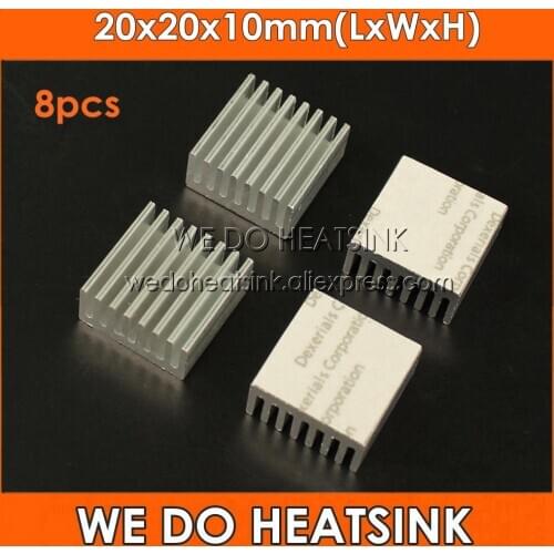 8pcs 20x20x10mm Aluminum IC LED Cooling Cooler Heatsink Heatsinks With Thermal Conductivity Adhesive Tape