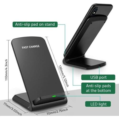 10W QI Wireless Charger Quick Charge 2.0 Fast Charging for iPhone 8 10 X XR Samsung S10 S7 S8 S9 2-Coils Stand 5V/2A & 9V/1.67A