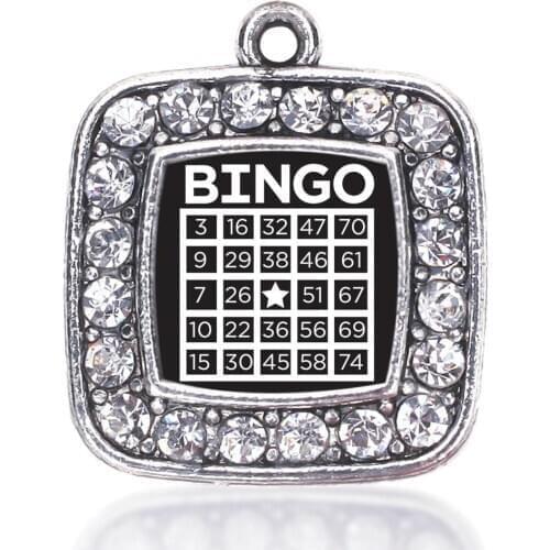 BINGO SQUARE CHARM ANTIQUE SILVER PLATED CRYSTAL JEWELRY