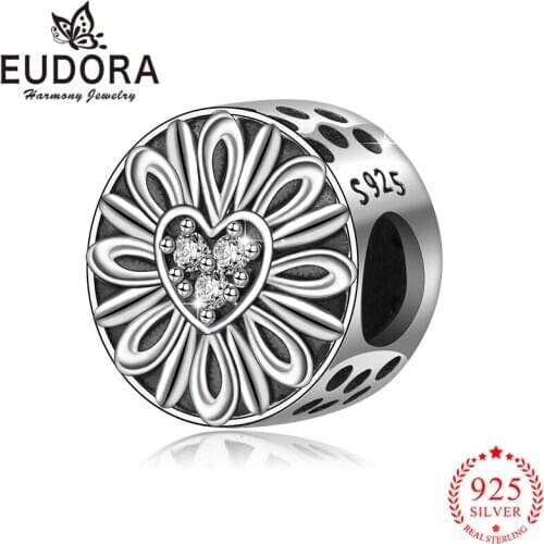 Eudora Authentic 925 Sterling Silver Zircon Heart Charm fit Women Girls Bracelets & Necklaces Fashion Jewelry Anniversary Gift