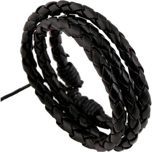 Black Multilayer Vague Gift Design Punk Bangle Fashion Vintage Woven Leather Women Bracelets Men Jewelry Accessories