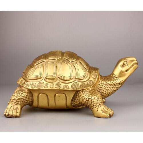 ERMAKOVA Brass Feng Shui Turtle Tortoise Statue Lucky Animal Sculpture for Longevity Home Office Decoration Figurine Gift