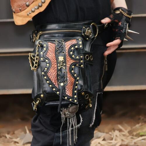Skull Rivet PU Leather Vintage Steampunk Leg Holster Waist Bag Corset Accessories Punk Cross Shoulder Bag Gothic Messenger Bag