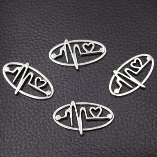 10pcs Silver Plated Hollow Oval ECG Connectors Retro Bracelet Metal Accessories DIY Charms Jewelry Crafts Making 31*19mm A1069