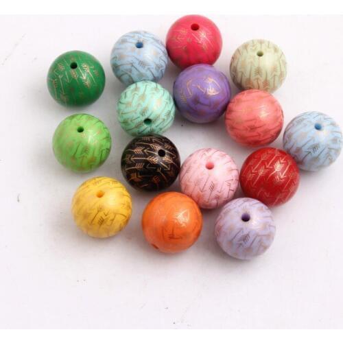 OYKZA Fashion Round Acrylic Solid Arrow Print Beads for Chunky Bubblegum Necklace Jewelry 20mm 100pcs a lot