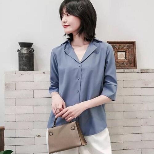 Vogue solid tops office ladies shirts Womens chiffon blouses New Summer casual half sleeve Tops Blusas Mujer