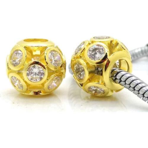 Fashion 2Pcs Gold Micro Pave Zircon European Big Hole Beads Compatible With Charm Pandora Bracelet Necklace Jewelry